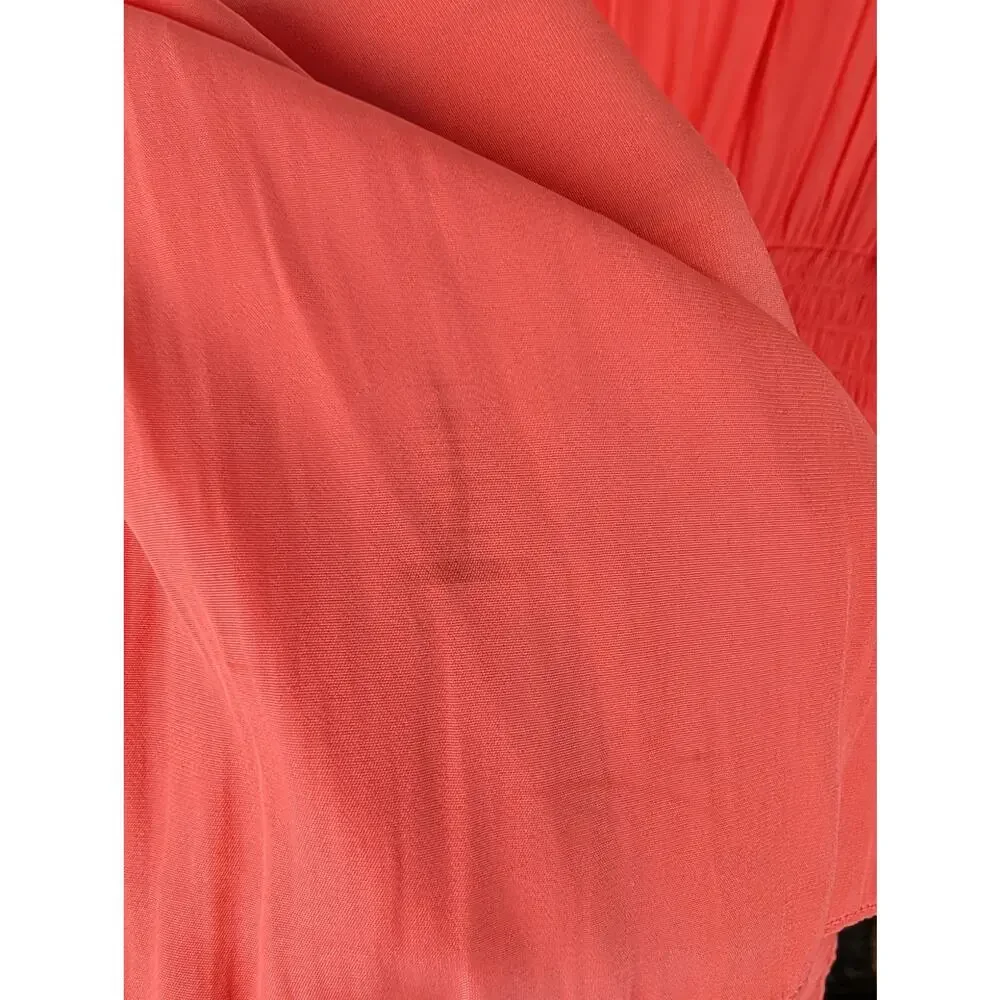 Ramy Brook Edenn Midi Dress Tiered Smocked Boho Keyhole Coral Pink Orange Size S